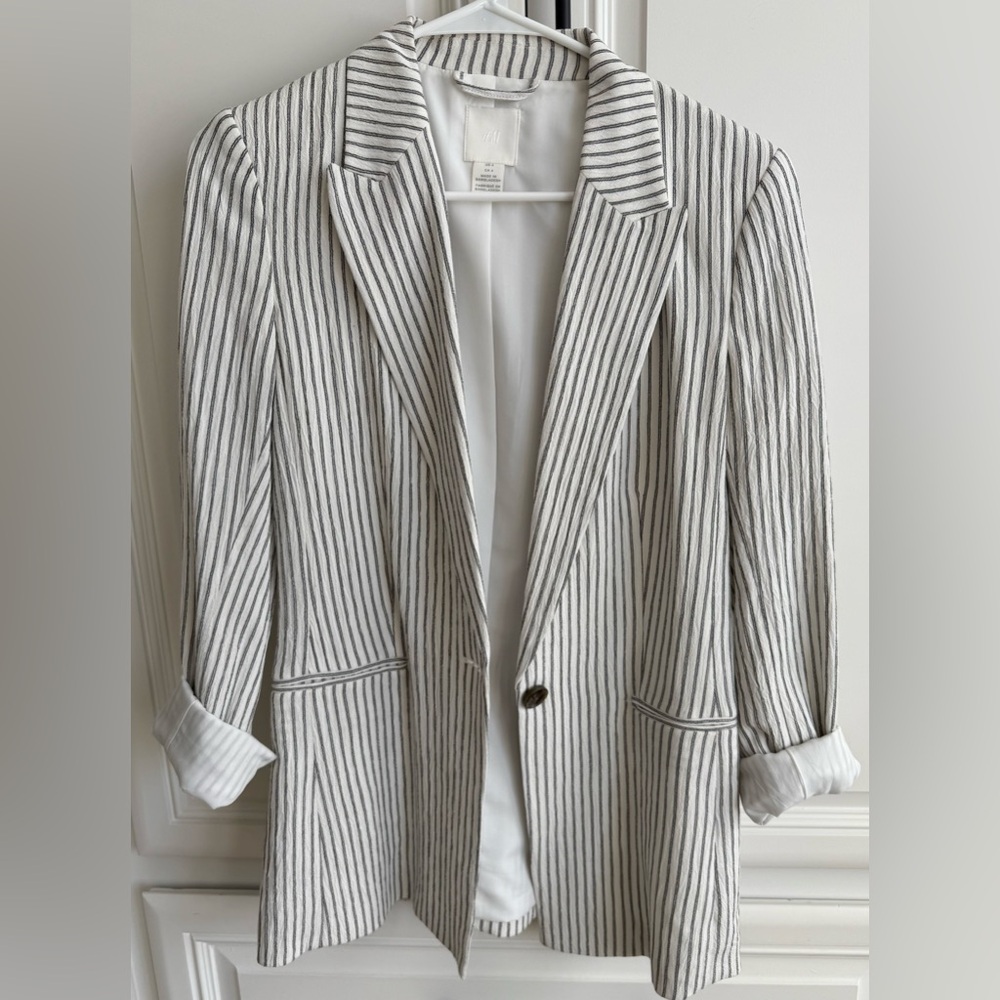 Striped White and Gray Women's Blazer